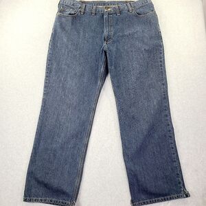 Carhart Men's Blue Denim Jeans Big Relaxed Fit Work Pants 44x32 Leg Hems Clipped